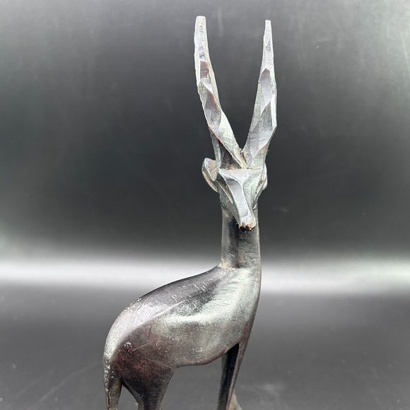 7.5" Hand Carved Dark Wooden Impala Figure Table Mantle Shelf Decor Accent - Picture 3 of 10